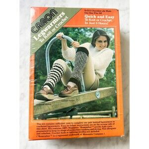 Vintage Caron Legwarmers Knit or Crochet Kit-Color Chocolate ala Mode NEW Sealed